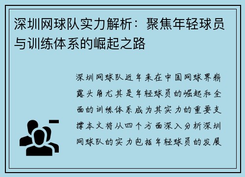 深圳网球队实力解析：聚焦年轻球员与训练体系的崛起之路